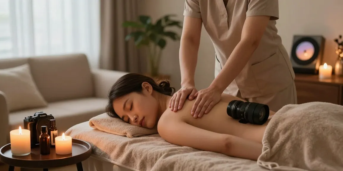 신림출장안마 service in a relaxing home environment with therapist and candles.