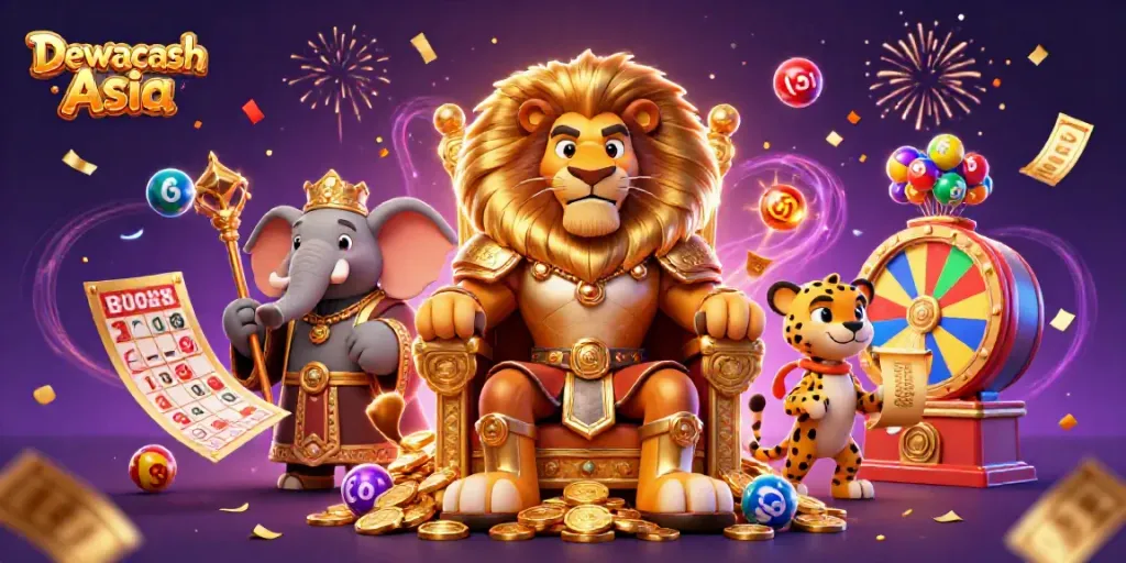 Dewacash Asia celebrates vibrant casino games with a fierce lion king, wise elephant, and quick cheetah!