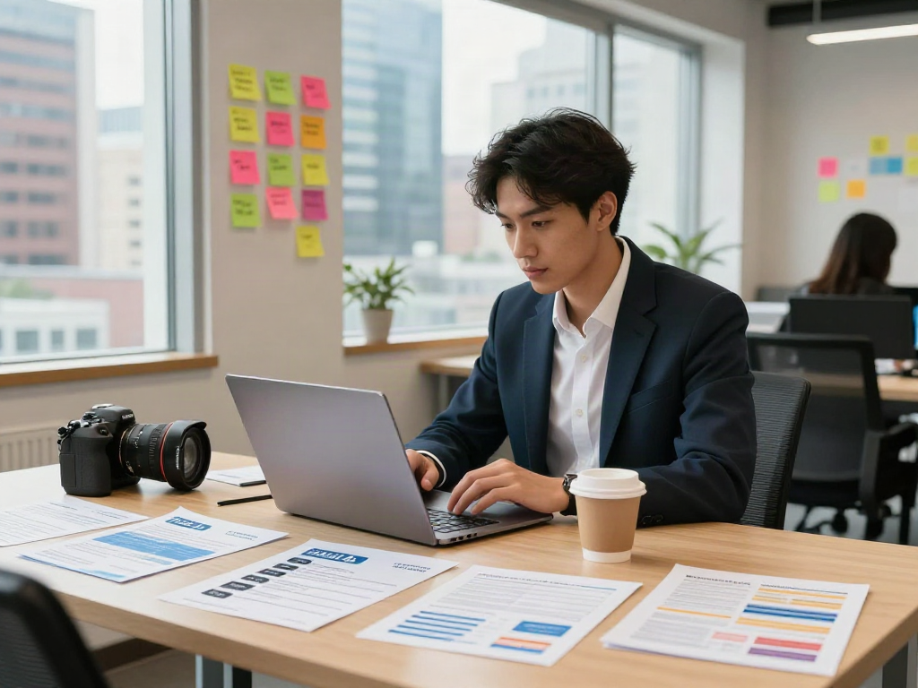 หางาน job seekers reviewing listings in a bright co-working space